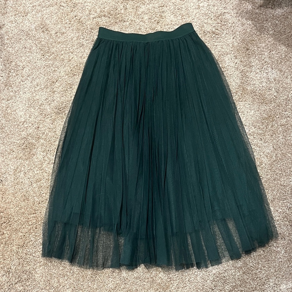 Emerald Green Tulle Midi Skirt